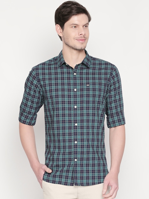 BYFORD by Pantaloons Men Green & Blue Slim Fit Checked Casual Shirt