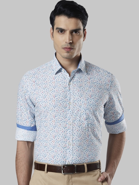 Raymond Men Off-White & Blue Regular Fit Printed Formal Shirt