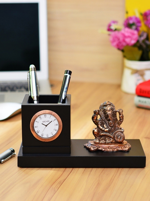 Archies Black & Copper-Toned Ganesha Rectangle Solid Analogue Table Clock