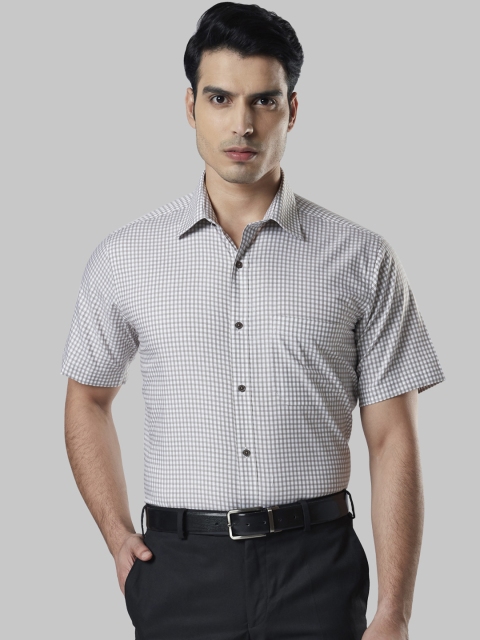 Raymond Men White & Black Regular Fit Checked Formal Shirt