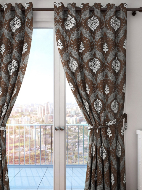 HOUZZCODE Brown & White Single Room Darkening Curtain