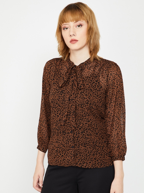 CODE by Lifestyle Women Tan Brown & Black Printed Top