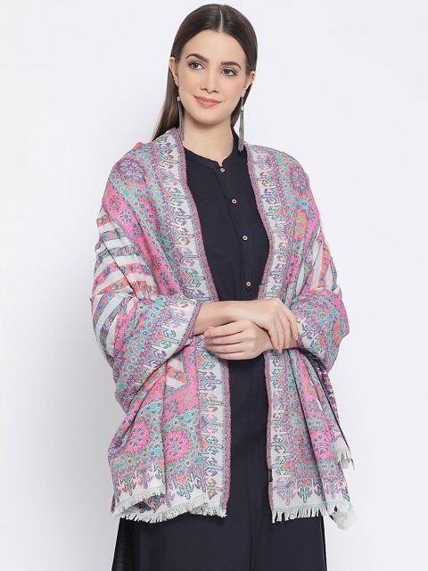 SHINGORA Women Multicoloured Woven Design Pure Woolen Shawl, Multi