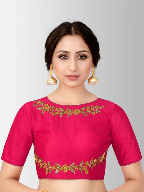 MIMOSA Women Pink Embroidered Silk Saree Blouse