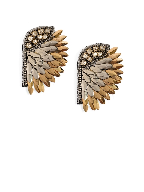 Foxy Sperks Gold-Plated & Gunmetal-Toned Feather Shaped Studs