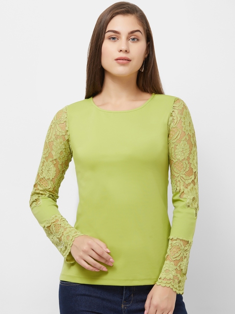 Soie Women Green Solid Knitted Top