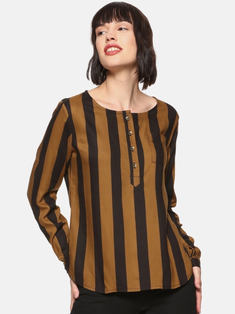 Campus Sutra Women Brown Striped Top