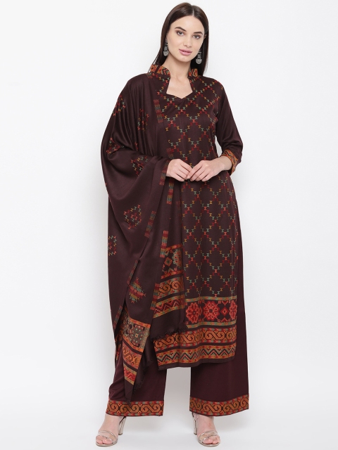 HK colours of fashion Coffee Brown Printed Unstitched Dress Material
