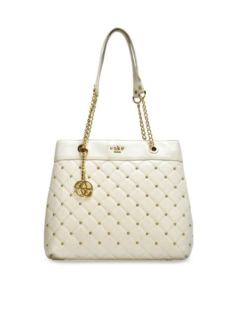 Eske White Embellished Quilted Shoulder Bag