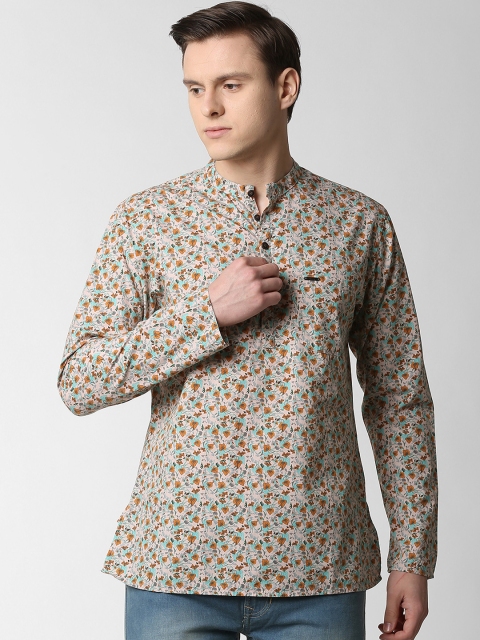 Peter England Men Beige & Red Printed Straight Kurta