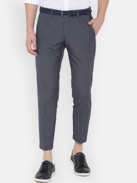 Allen Solly Men Grey Slim Fit Self Design Regular Trousers