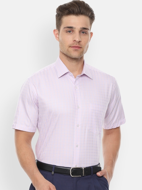Van Heusen Men Pink & Blue Regular Fit Checked Formal Shirt