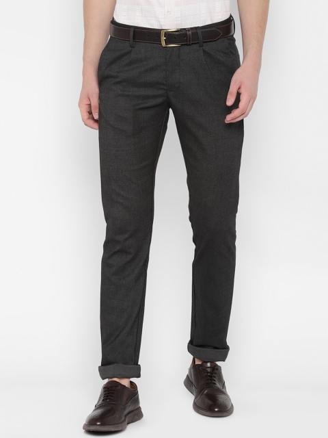 Allen Solly Men Charcoal Slim Fit Self Design Regular Trousers