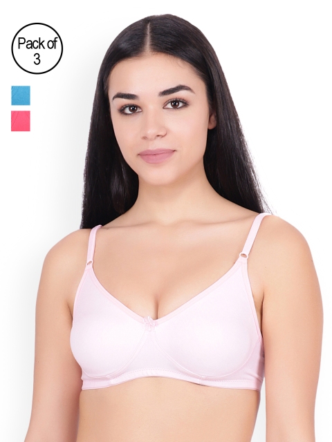 Floret Pink & Blue Solid Non-Wired Non Padded T-shirt Bra