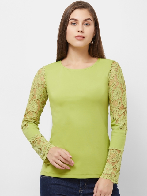 Soie Women Green Solid Knitted Top