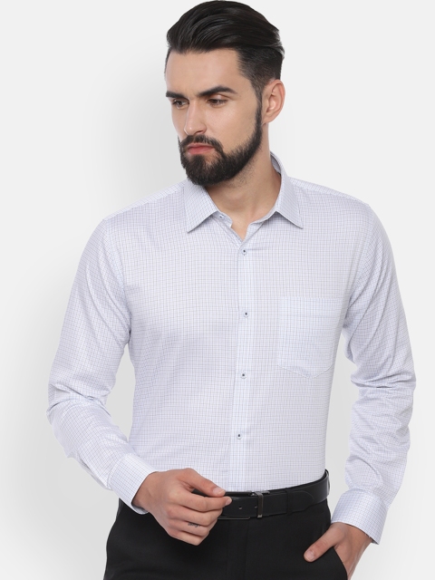 Van Heusen Men White & Blue Slim Fit Checked Formal Shirt
