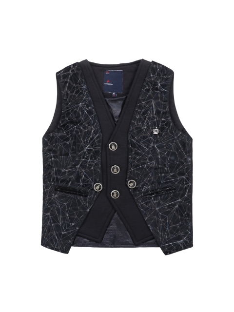Lil Tomatoes Boys Black Printed Velvet Waistcoat