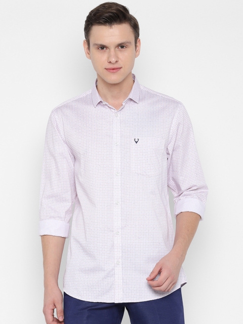 Allen Solly Men White & Maroon Checked Slim Fit Casual Shirt