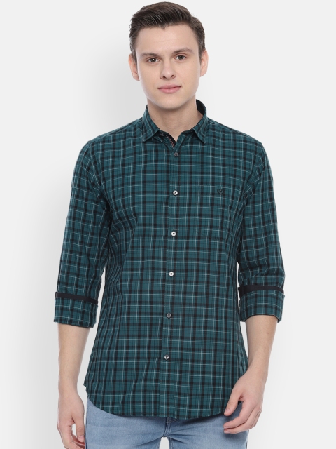Van Heusen Sport Men Green Slim Fit Checked Casual Shirt