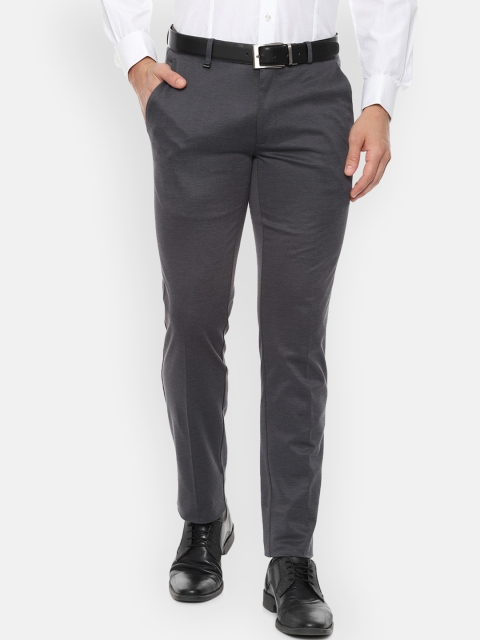 Van Heusen Men Grey Slim Fit Self Design Formal Trousers