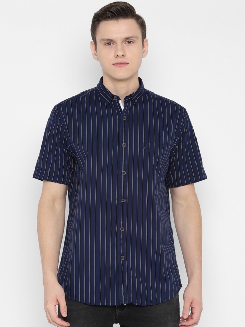 Allen Solly Men Navy Blue & White Striped Slim Fit Casual Shirt
