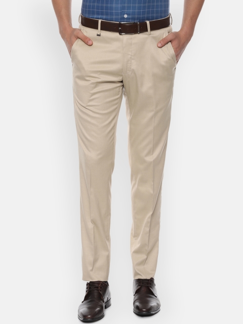 Van Heusen Men Beige Slim Fit Solid Formal Trousers