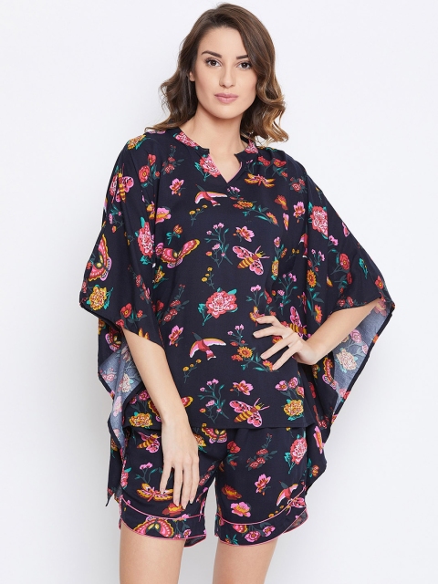 The Kaftan Company Women Navy Blue & Pink Printed Night Suit LW_VS