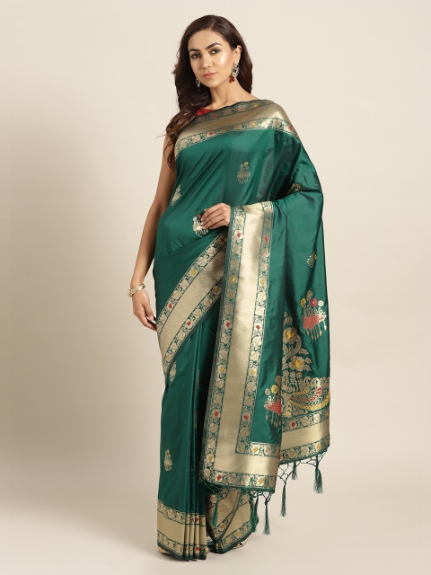 Mitera Green Art Silk Woven Design Handloom Banarasi Saree