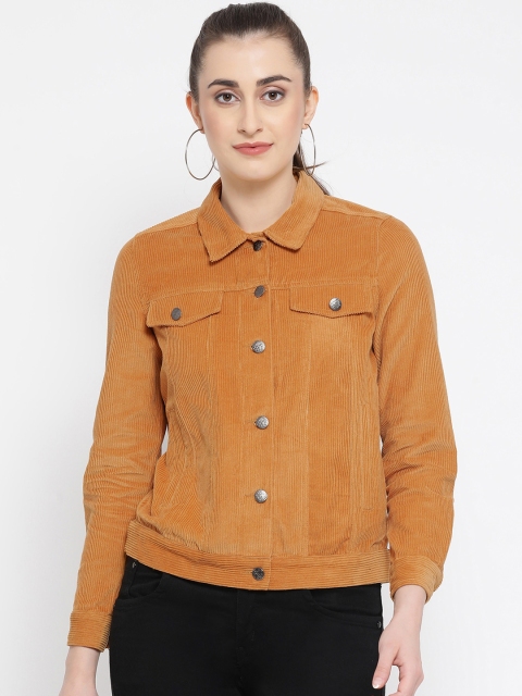 Oxolloxo Women Mustard Solid Lightweight Jacket