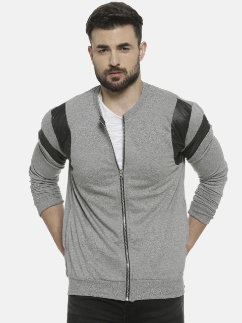 Campus Sutra Men Grey Solid Windcheater Bomber Jacket