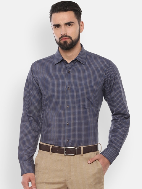 Van Heusen Men Navy Blue Regular Fit Checked Formal Shirt