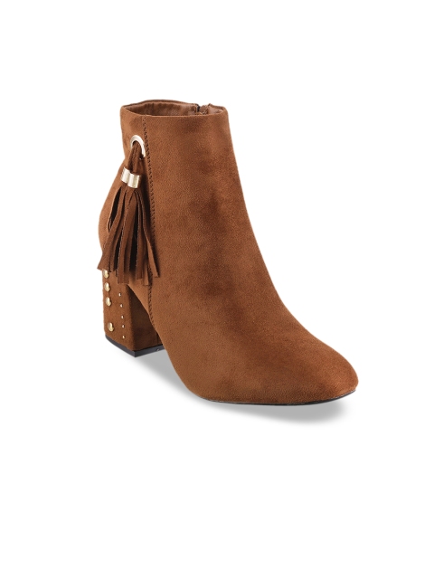 Metro Women Tan Solid Heeled Boots