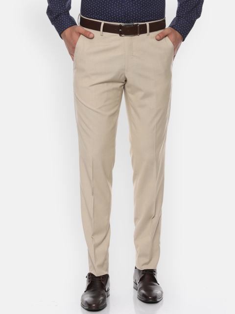 Van Heusen Men Beige Slim Fit Solid Formal Trousers