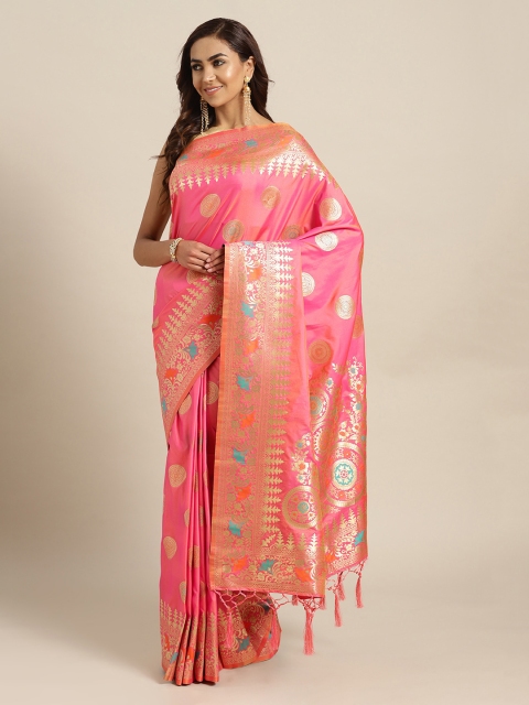 Mitera Pink Art Silk Woven Design Handloom Banarasi Saree