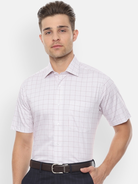 Van Heusen Men White & Brown Regular Fit Checked Formal Shirt