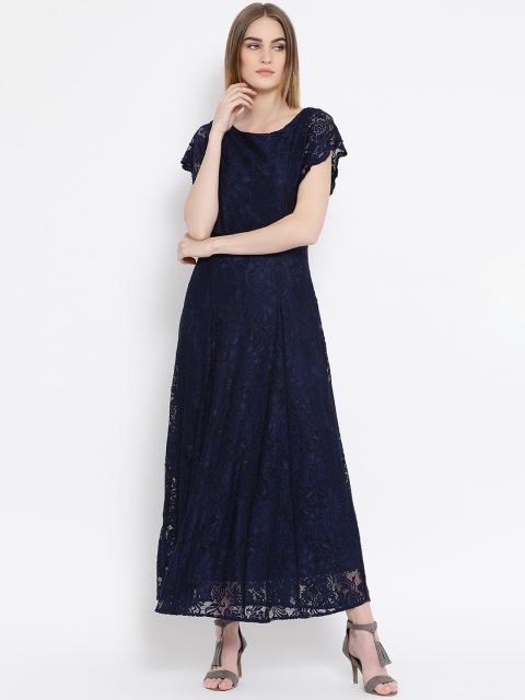 Latin Quarters Women Navy Blue Self Design Maxi Dress