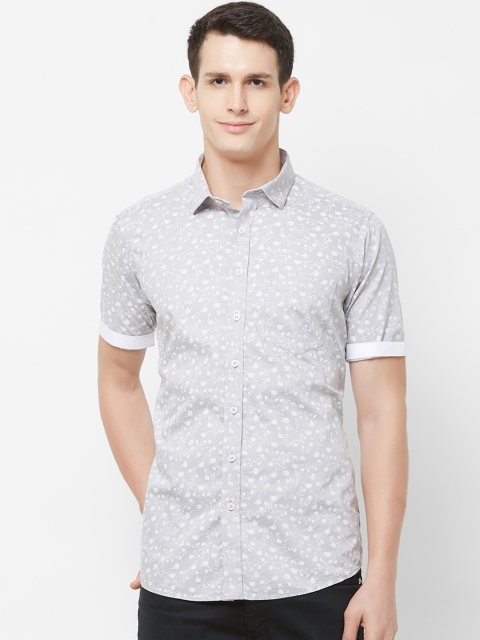 EVOQ Men Grey & White Regular Fit Floral Printed Casual Shirt