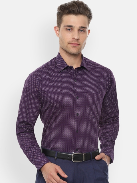 Van Heusen Men Purple Regular Fit Printed Formal Shirt