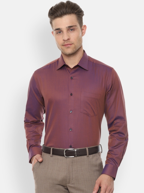Van Heusen Men Purple & Gold-Coloured Regular Fit Solid Party Shirt