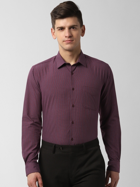 Peter England Men Maroon Regular Fit Checked Formal Shirt