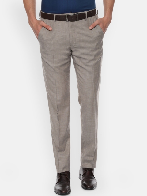 Van Heusen Men Grey Slim Fit Self Design Formal Trousers