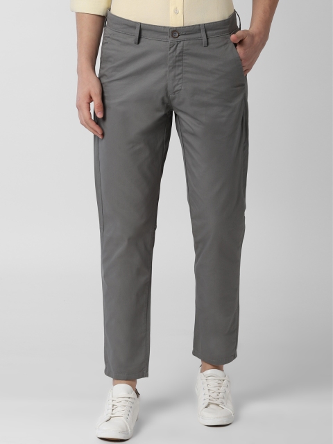Peter England Casuals Men Grey Tapered Fit Solid Regular Trousers