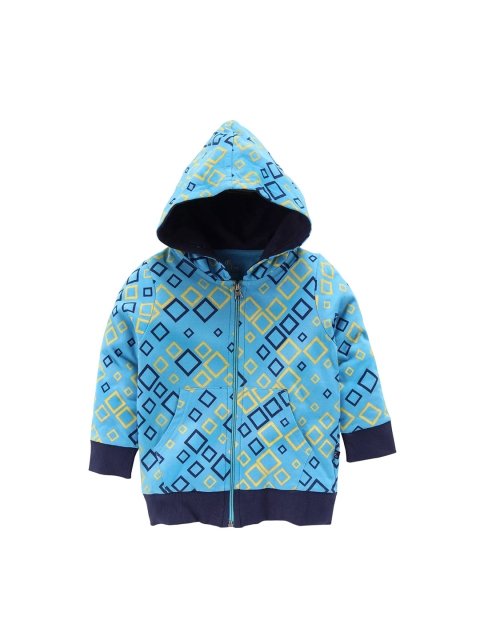 KiddoPanti Boys Blue Printed Hooded Sweatshirt