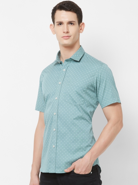 EVOQ Men Teal & White Regular Fit Printed Casual Shirt