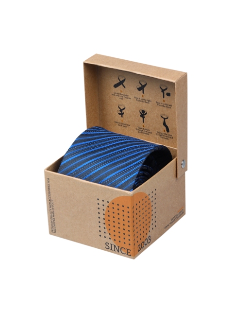 Tossido Navy Blue Woven Design Broad Tie