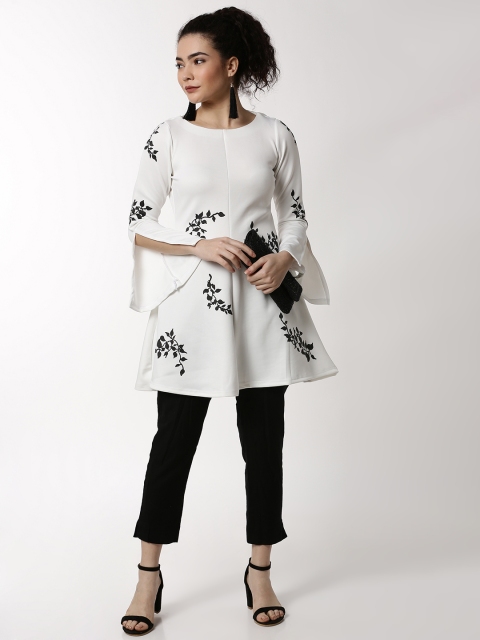 Ira Soleil White & Black Printed A-Line Tunic