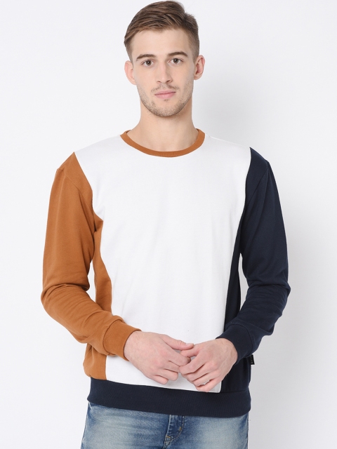 Rigo Men Brown & White Colourblocked Pullover Sweatshirt