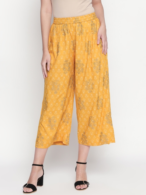 RANGMANCH BY PANTALOONS Women Yellow Regular Fit Printed Parallel Trousers