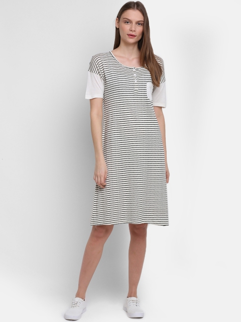 Rute Women White & Black Striped T-shirt Dress