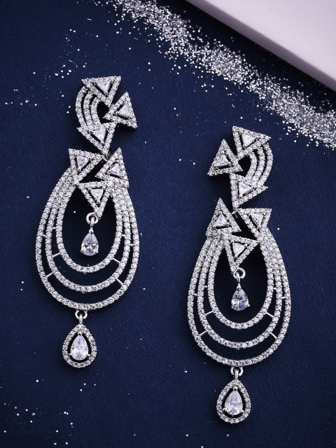 Voylla Silver-Plated & White Contemporary Drop Earrings